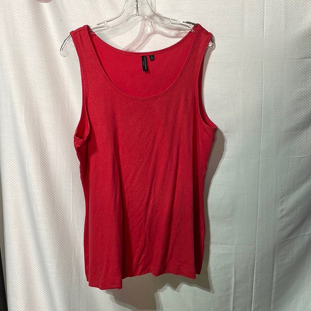 Cynthia Rowley 2x red w/gold metallic speckles scoop tank nwot long stretchy